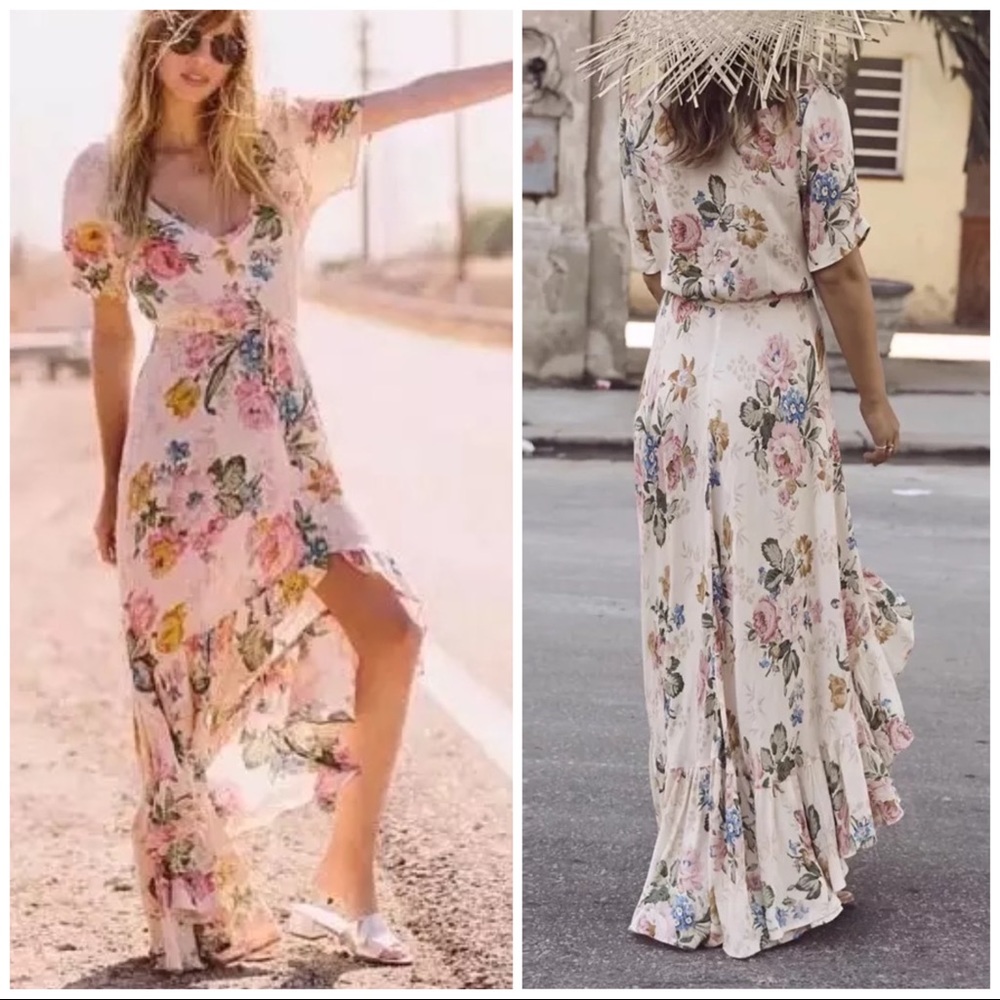 🌸 BOHEMIAN DRESS FLORAL MAXI HILO SWALLOWTAIL BOHO CHIC RUFFLE LONG BUTTON DOWN - Picture 9 of 16